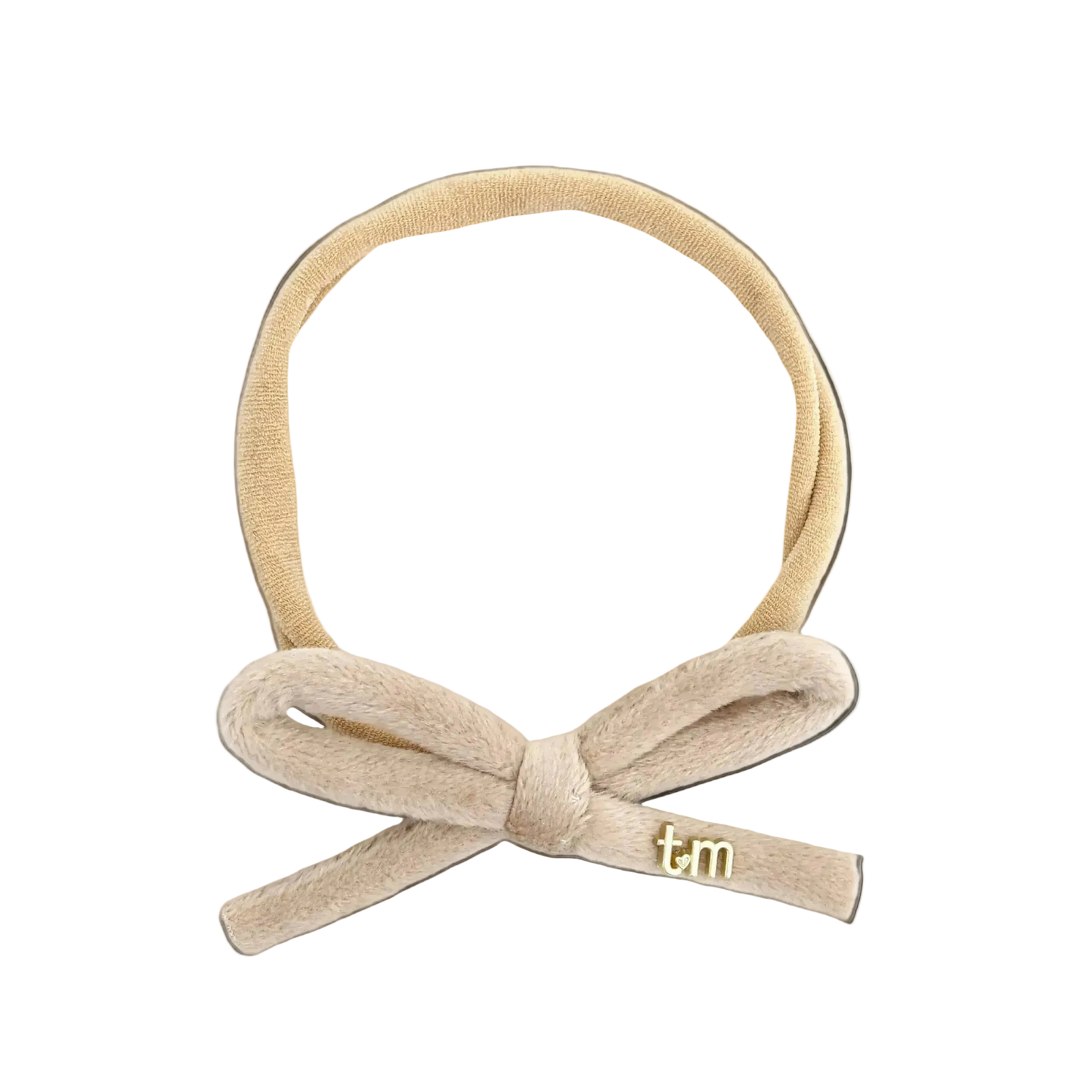 FW26 Velvet Cord Nylon Headband With Bow Beige