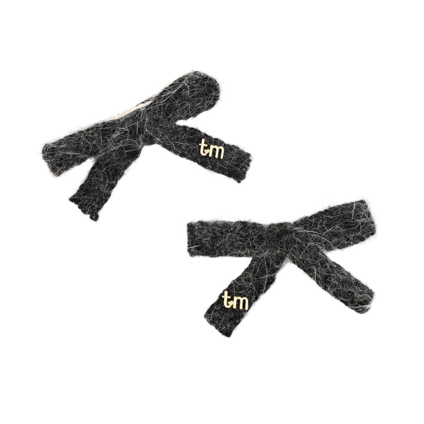 FW26 Rabbit Fur Knitted Set Of 2 Bow Clip 2.5" Width Heather Gray