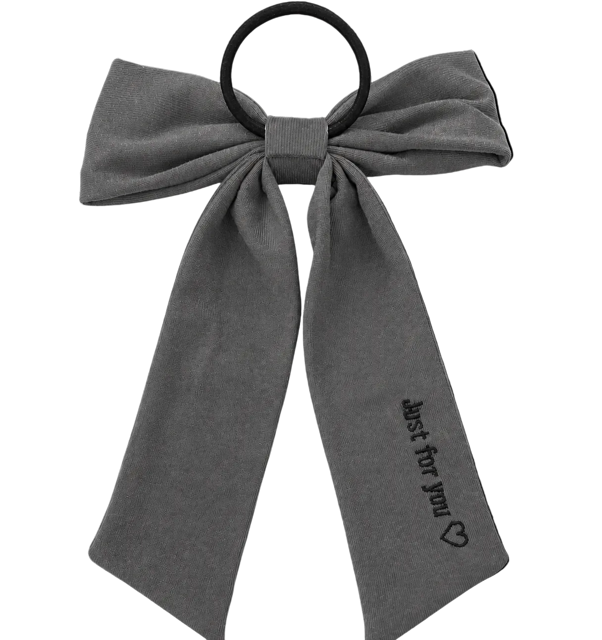 FW26 Sweatband Wrap- Quote- Just For You Ribbon Sewn Into Bow On Pony Holder Gray