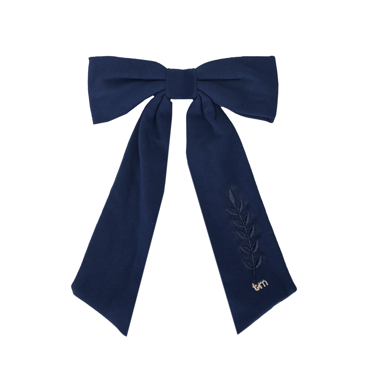 FW26 Monochrome Embroidery Linen Large Bow Clip - Barrette Clip Navy