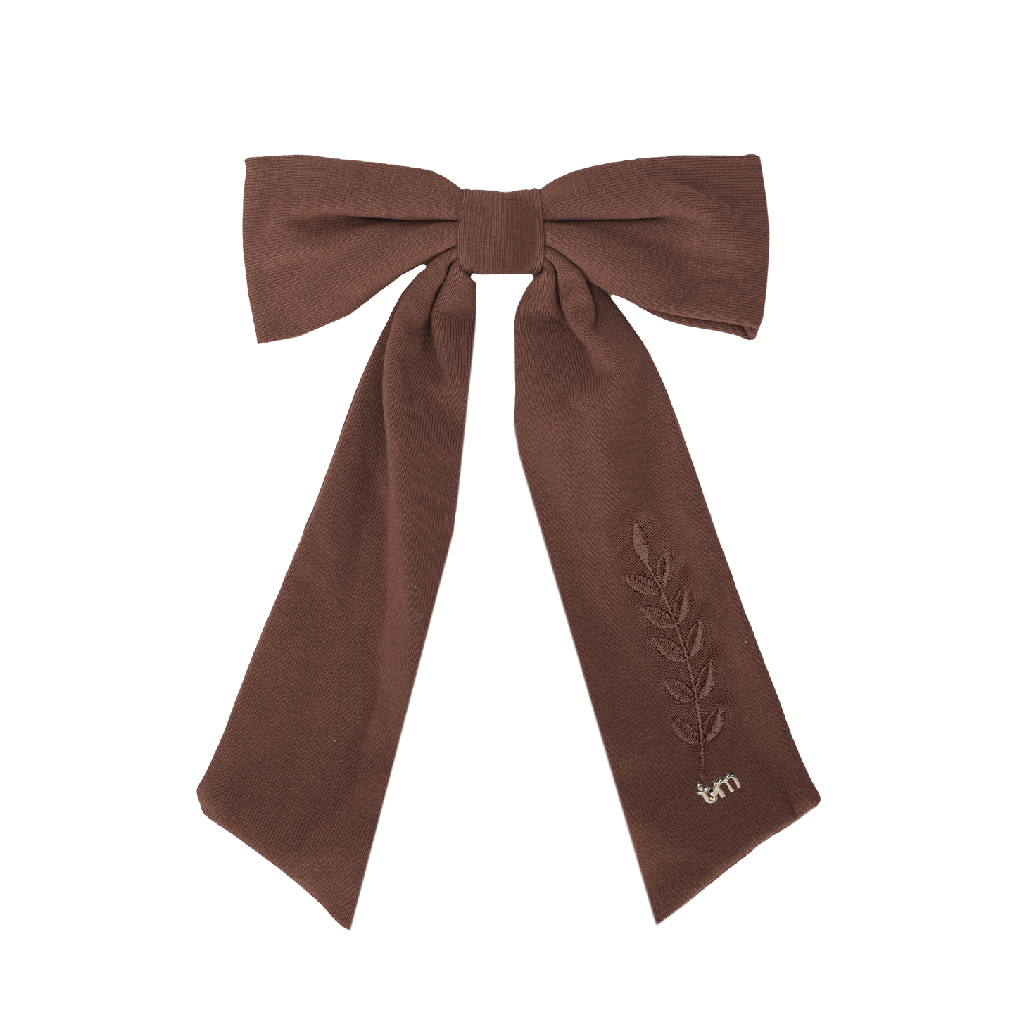 FW26 Monochrome Embroidery Linen Large Bow Clip - Barrette Clip Brown