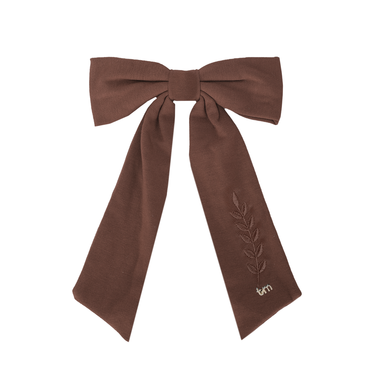 FW26 Monochrome Embroidery Linen Large Bow Clip - Barrette Clip Brown