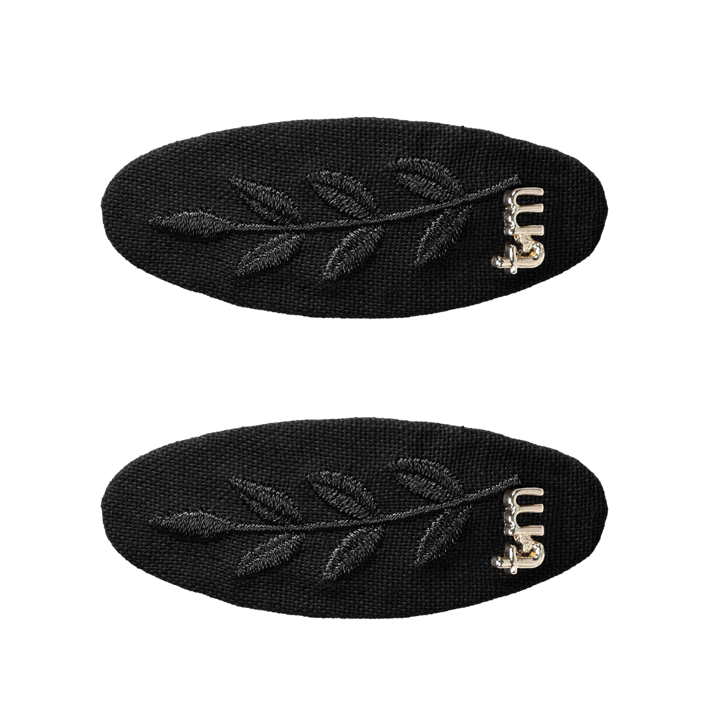 FW26 Monochrome Embroidery Linen Oval Snap Clip Set of 2 Black