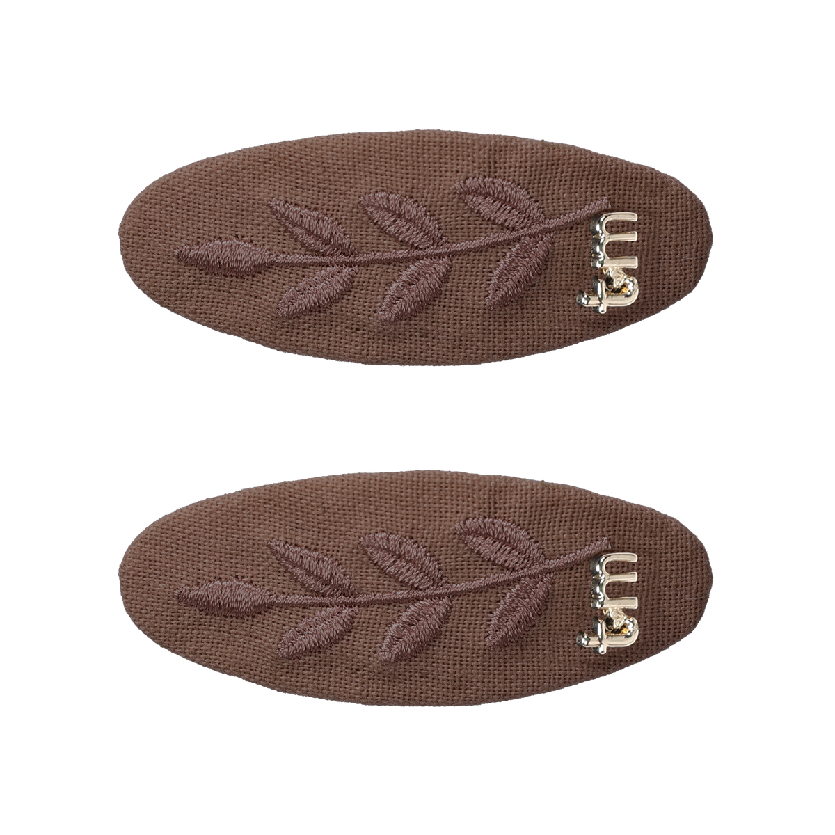 FW26 Monochrome Embroidery Linen Oval Snap Clip Set of 2 Brown