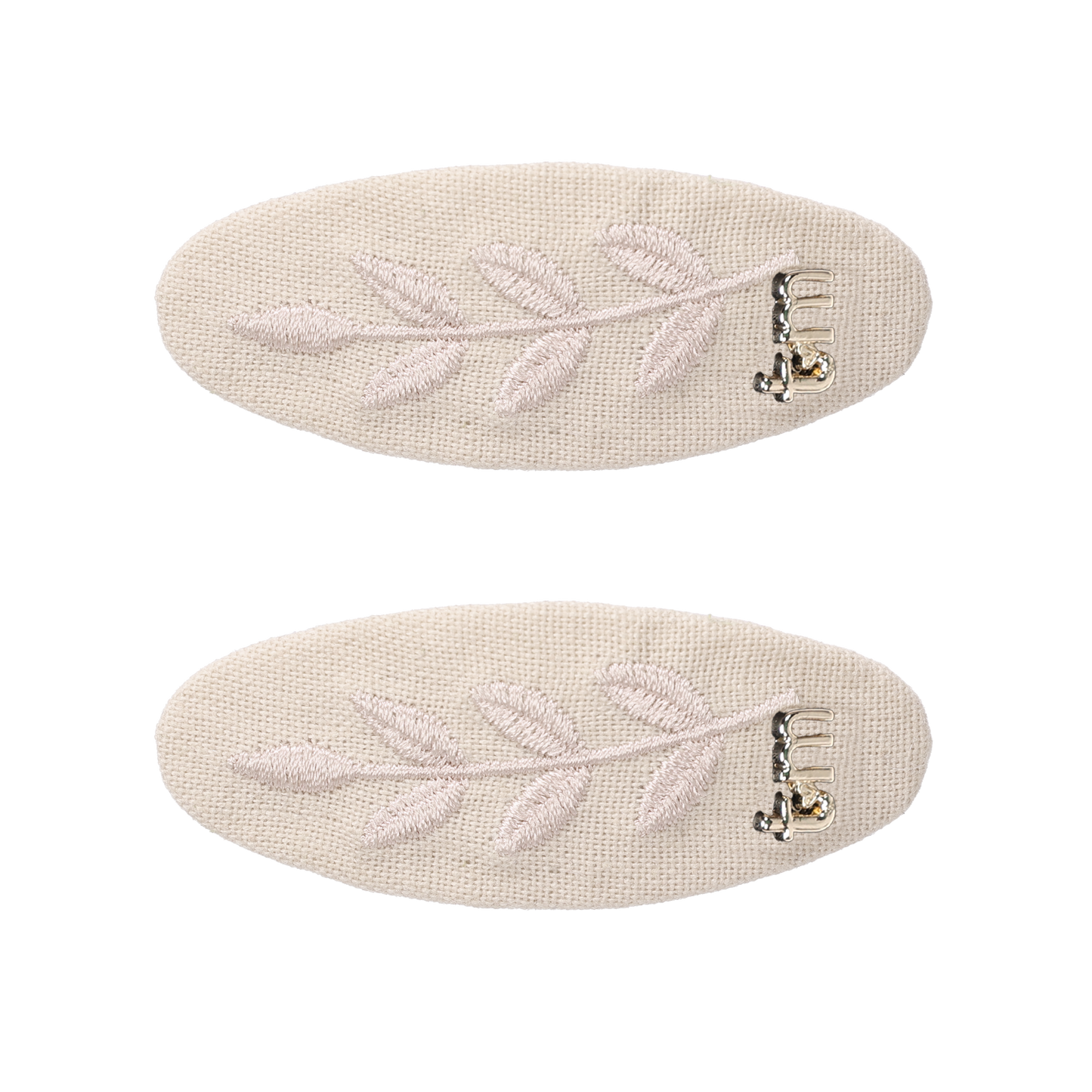 FW26 Monochrome Embroidery Linen Oval Snap Clip Set of 2 Cream