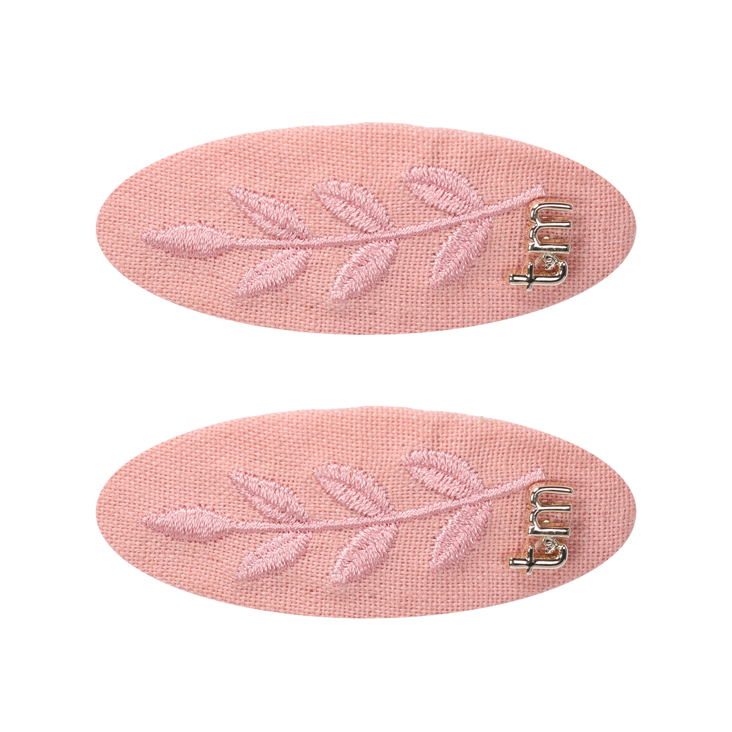 FW26 Monochrome Embroidery Linen Oval Snap Clip Set of 2 Pink