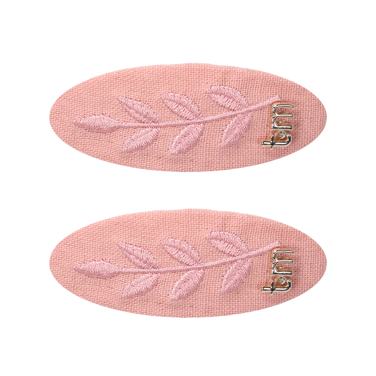 FW26 Monochrome Embroidery Linen Oval Snap Clip Set of 2 Pink