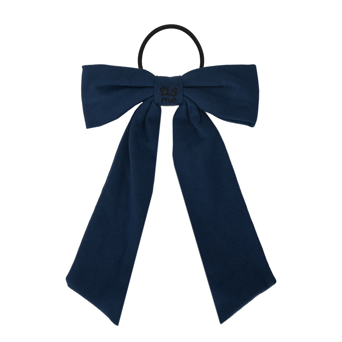 FW26 Sweatband Wrap- Quote- Just For You Ribbon Sewn Into Bow On Pony Holder Navy