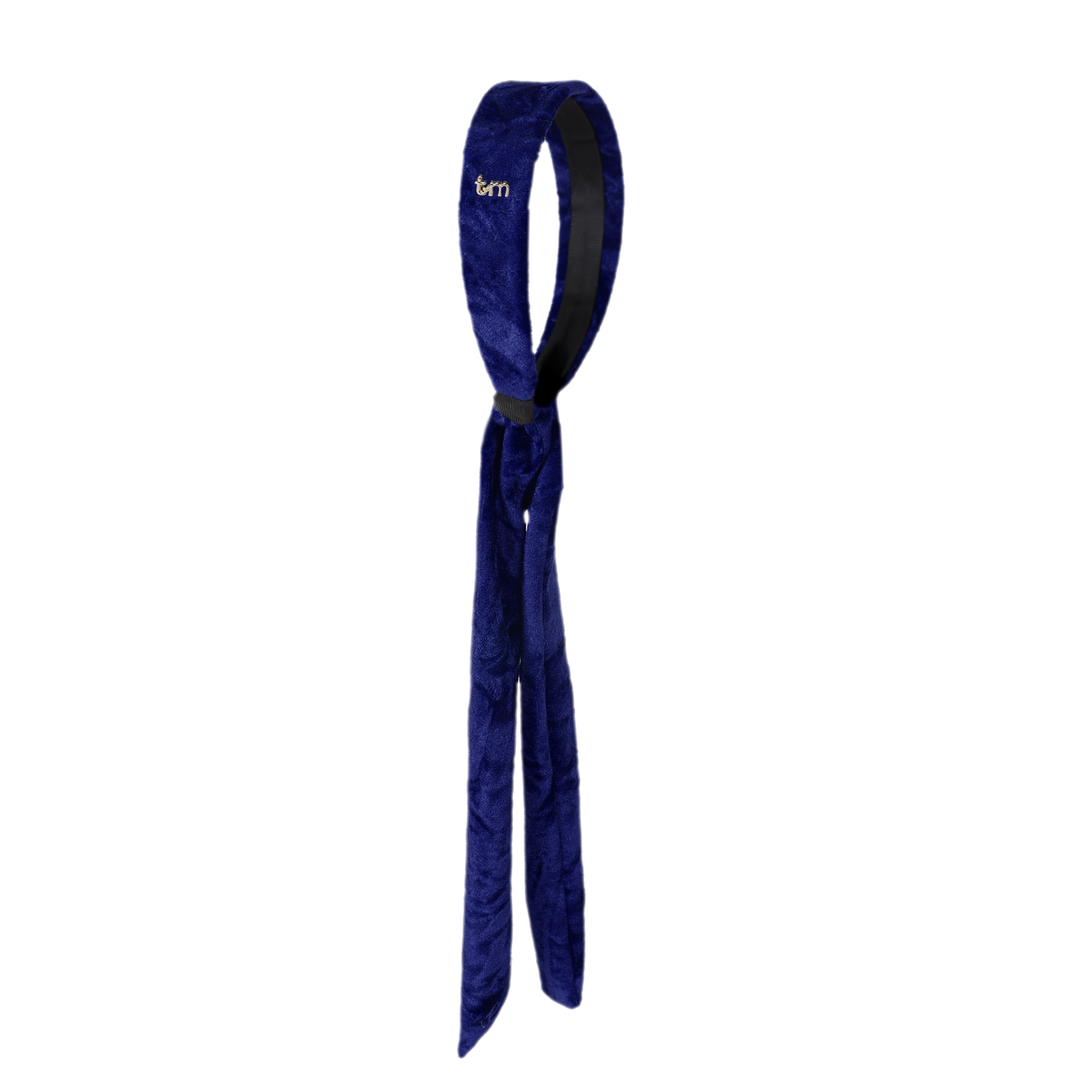FW26 Crushed Velvet Headscarf Look Headband With Tails Navy