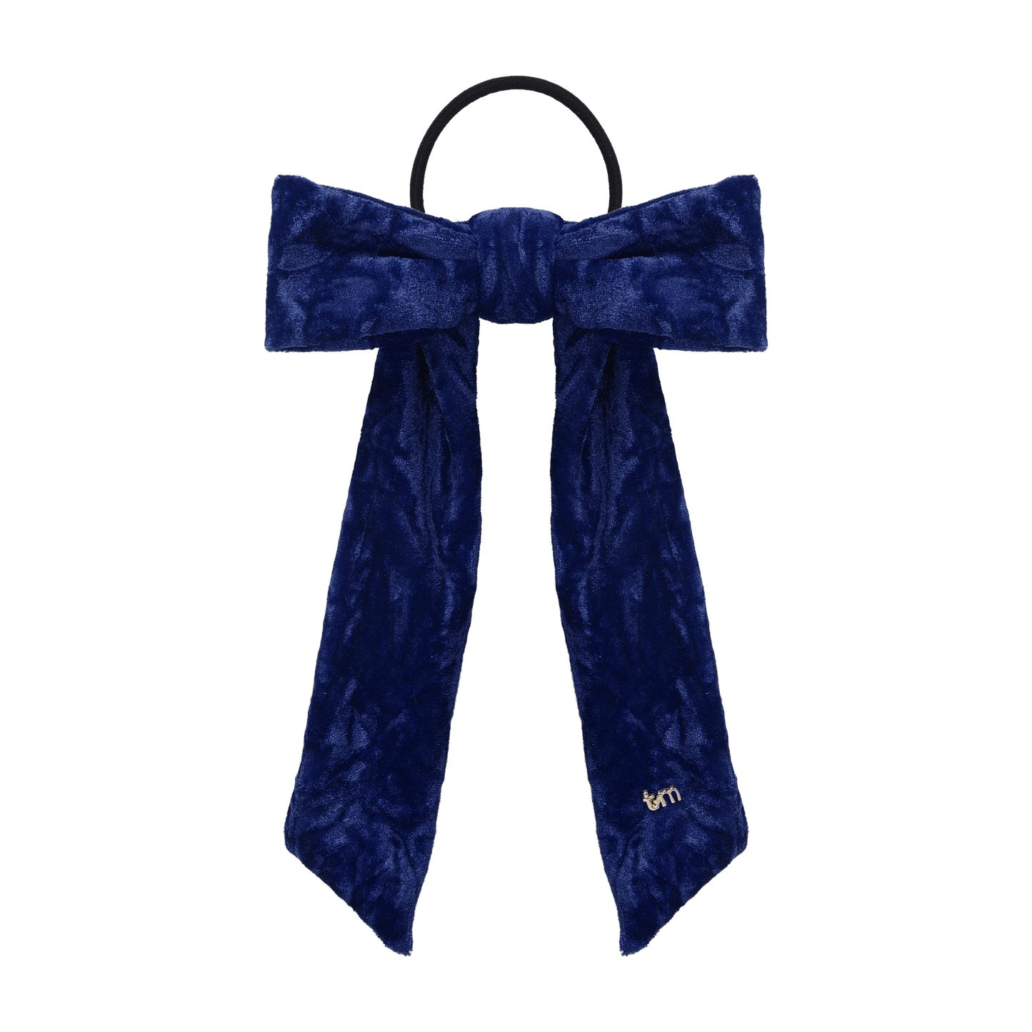 FW26 Crushed Velvet Ribbon Sewn Into Bow On Pony Holder Navy
