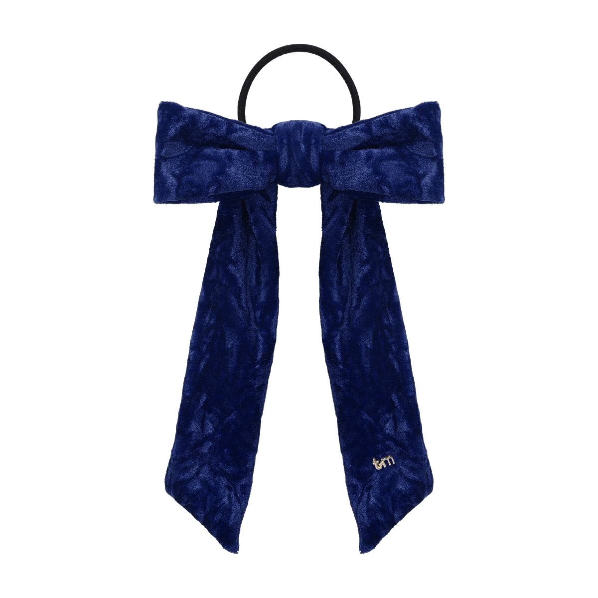 FW26 Crushed Velvet Ribbon Sewn Into Bow On Pony Holder Navy