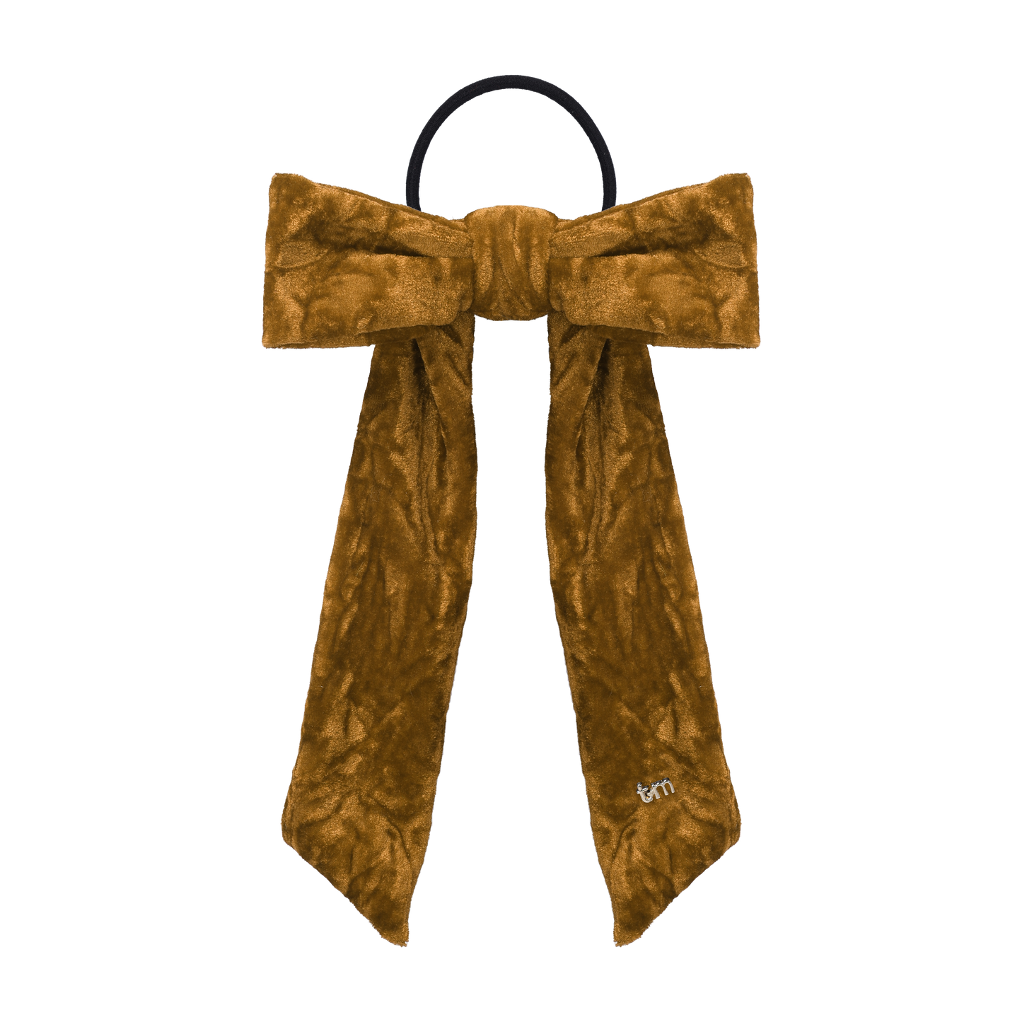 FW26 Crushed Velvet Ribbon Sewn Into Bow On Pony Holder Brown
