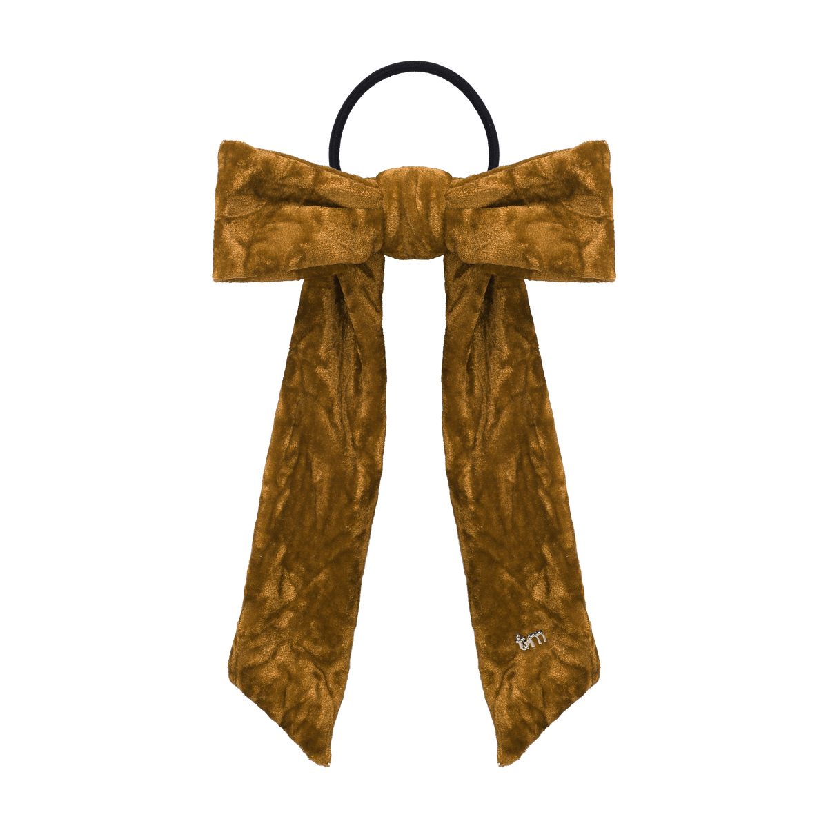 FW26 Crushed Velvet Ribbon Sewn Into Bow On Pony Holder Brown