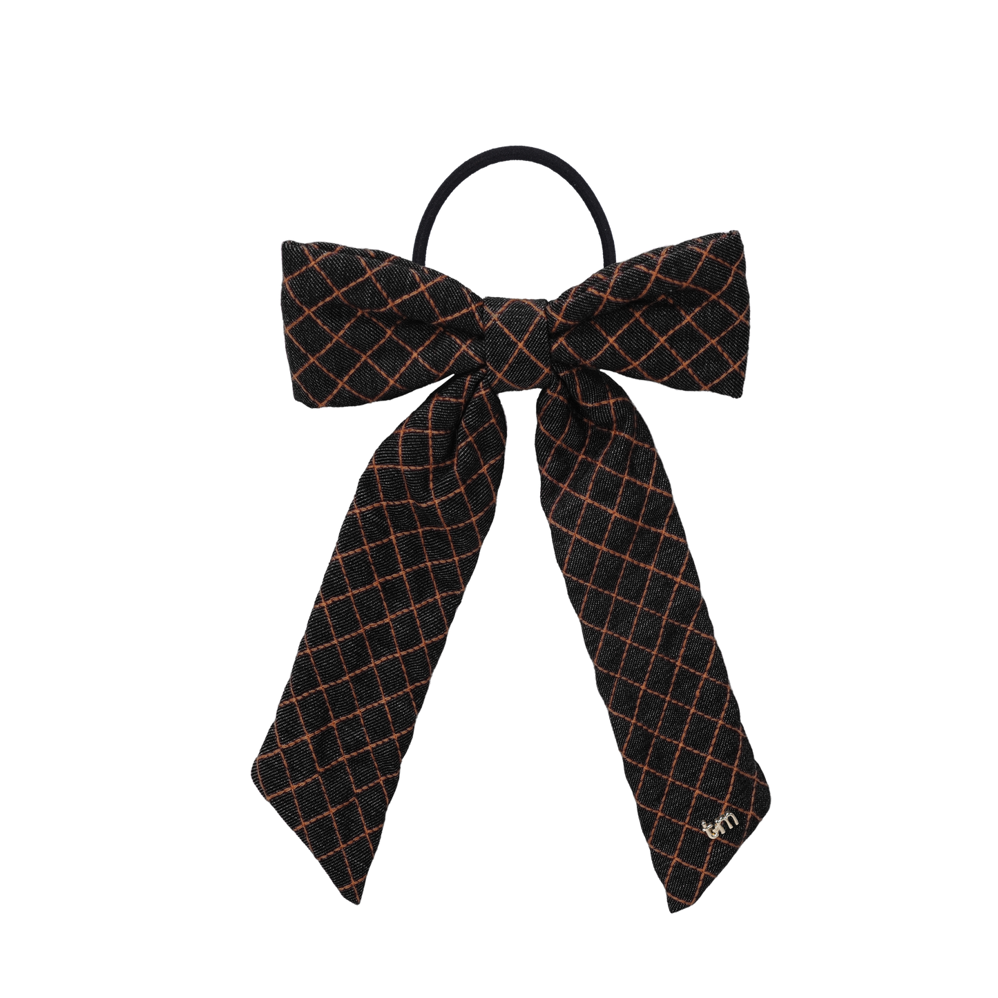 FW26 Denim Brown Thread Bow Ribbon On Pony Holder Black