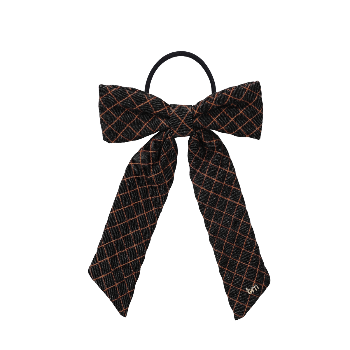FW26 Denim Brown Thread Bow Ribbon On Pony Holder Black