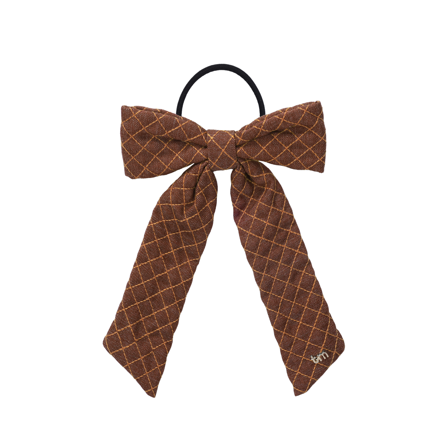 FW26 Denim Brown Thread Bow Ribbon On Pony Holder Brown