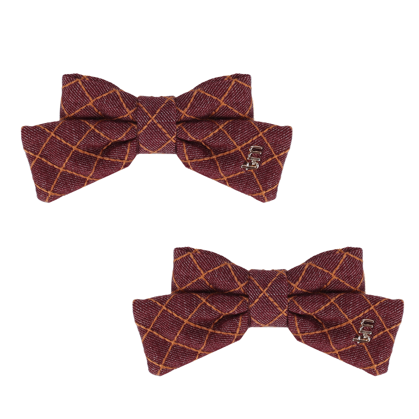 FW26 Denim Brown Thread Mini Bow Clip Set Of 2 Maroon 29