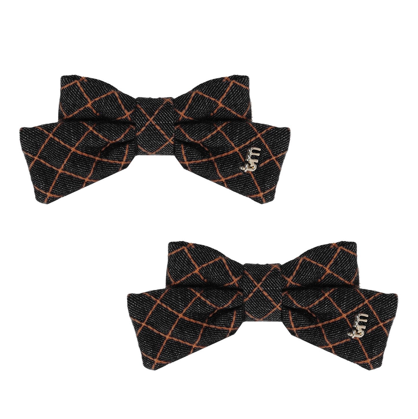 FW26 Denim Brown Thread Mini Bow Clip Set Of 2 Black 14