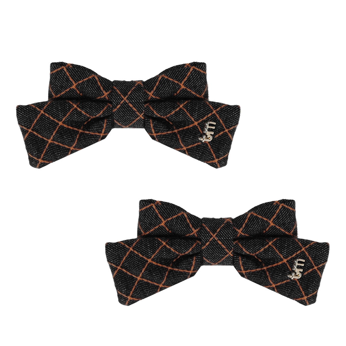 FW26 Denim Brown Thread Mini Bow Clip Set Of 2 Black 14