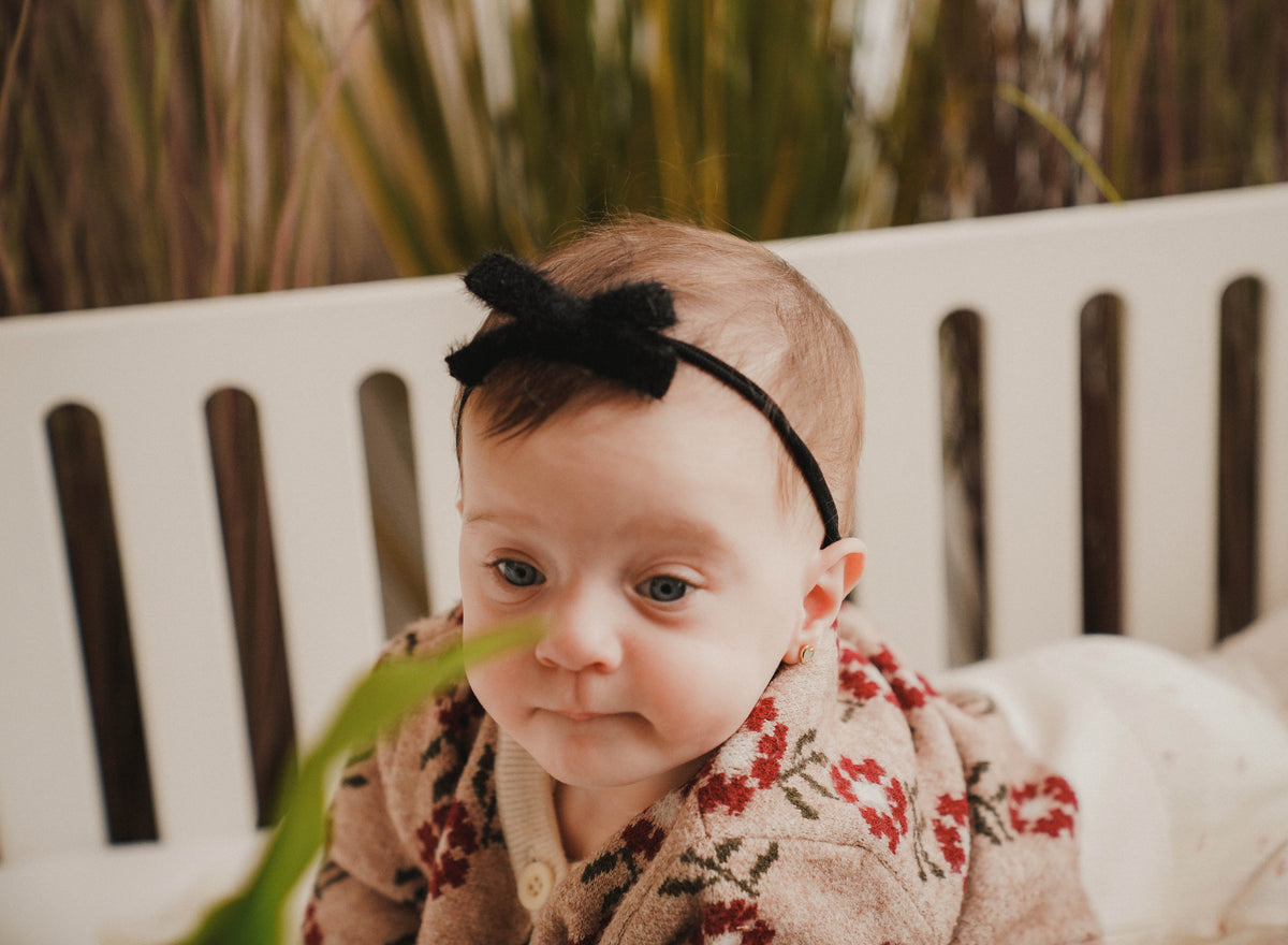 FW26 Boucle Ribbon - Nylon Headband With Bow Black