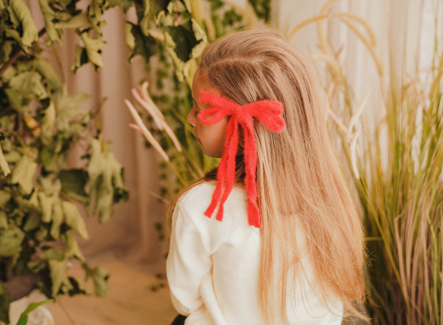 FW26 Boucle Ribbon - Long Tail Bow Clip Red