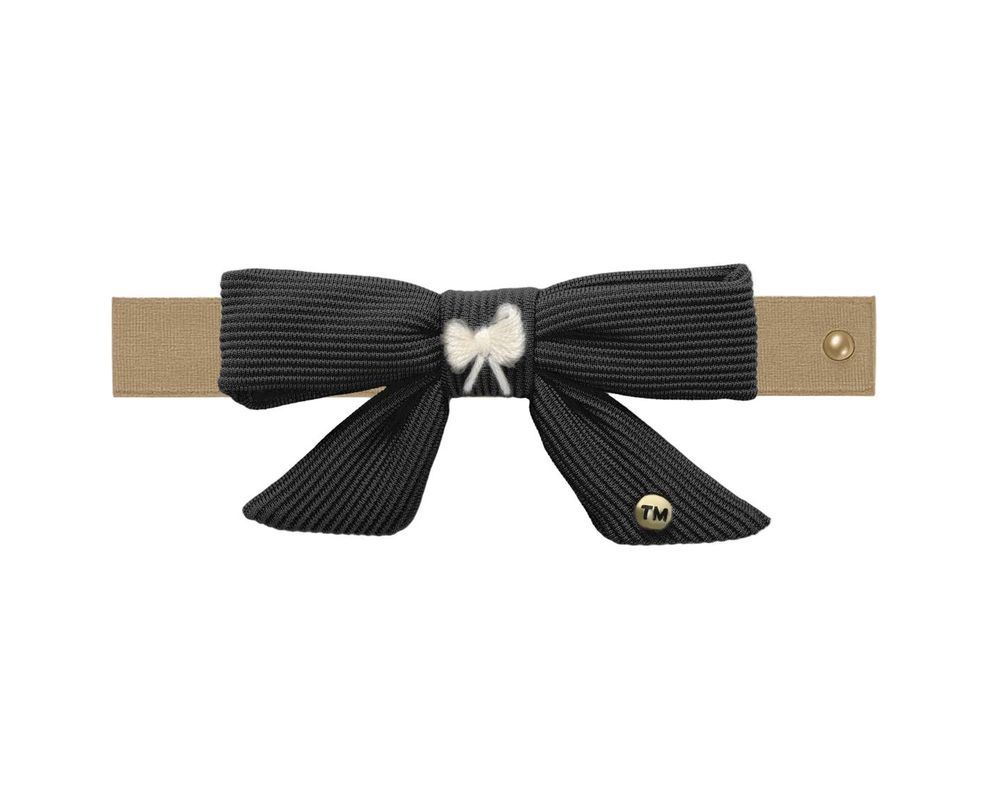 Bow Embroidery Knit Collection Nylon Baby Headband (Black)