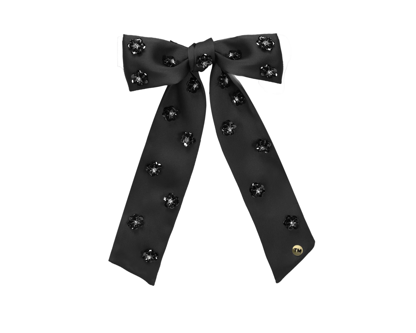 SS26 Intricate Hand Beaded Large Bow Clip (Black)
