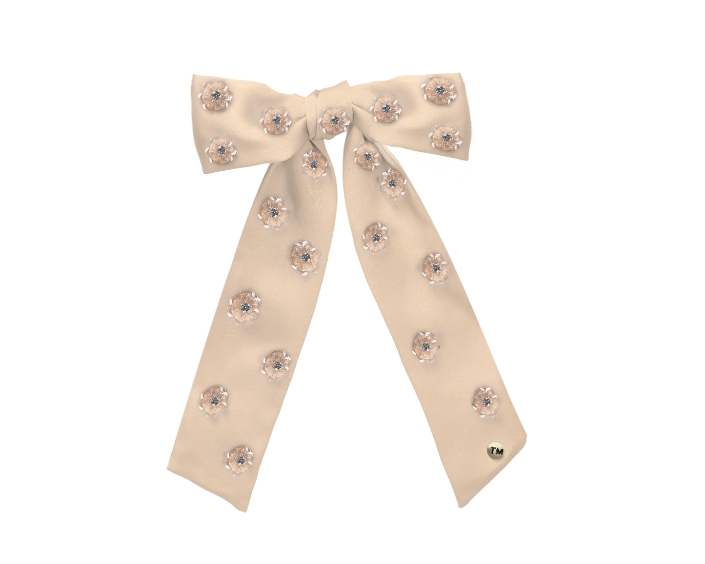 SS26 Intricate Hand Beaded Large Bow Clip (Beige)