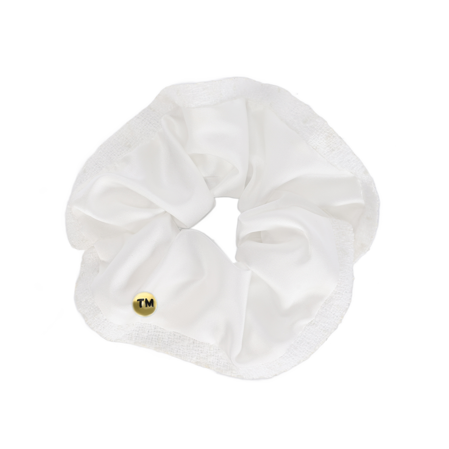 Tweed Satin Scrunchie Tweed Border (Winter White)