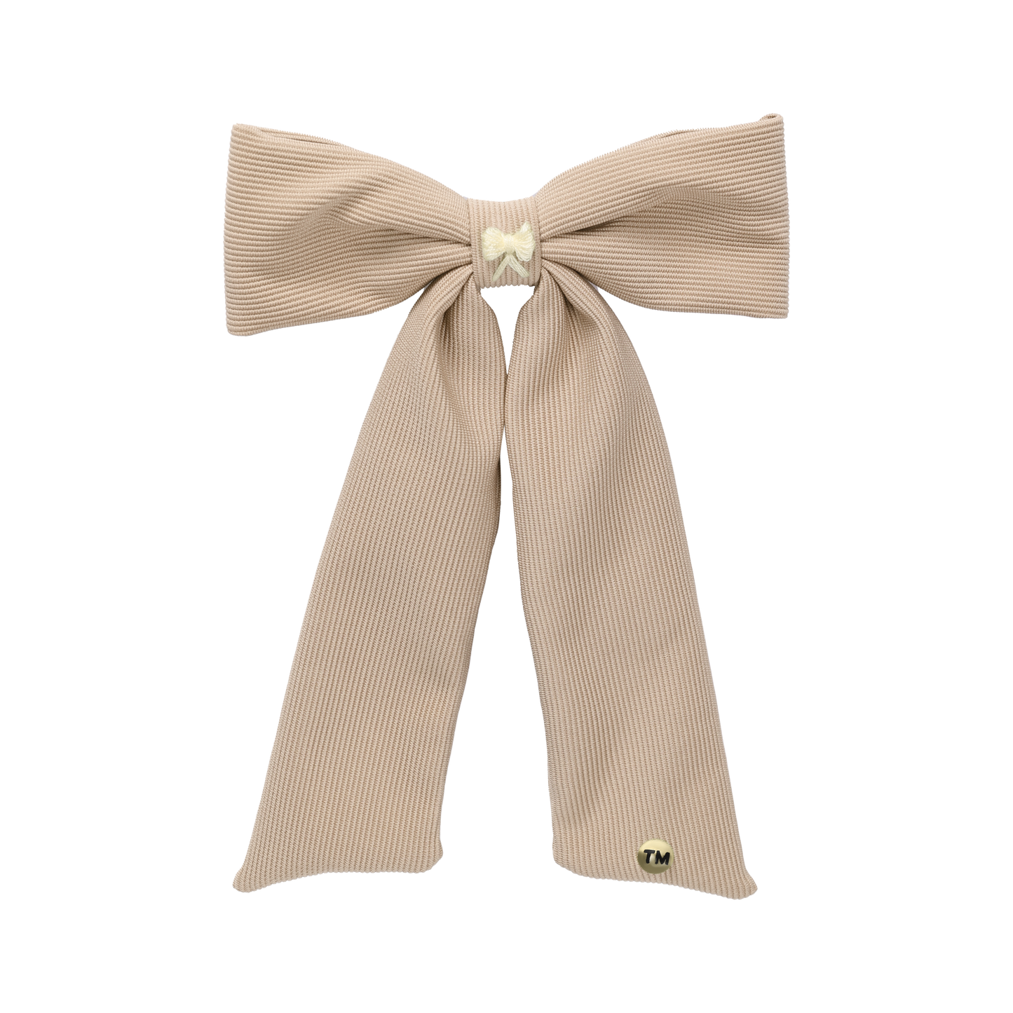 Bow Embroidery Knit Collection Large Bow Clip (Beige)