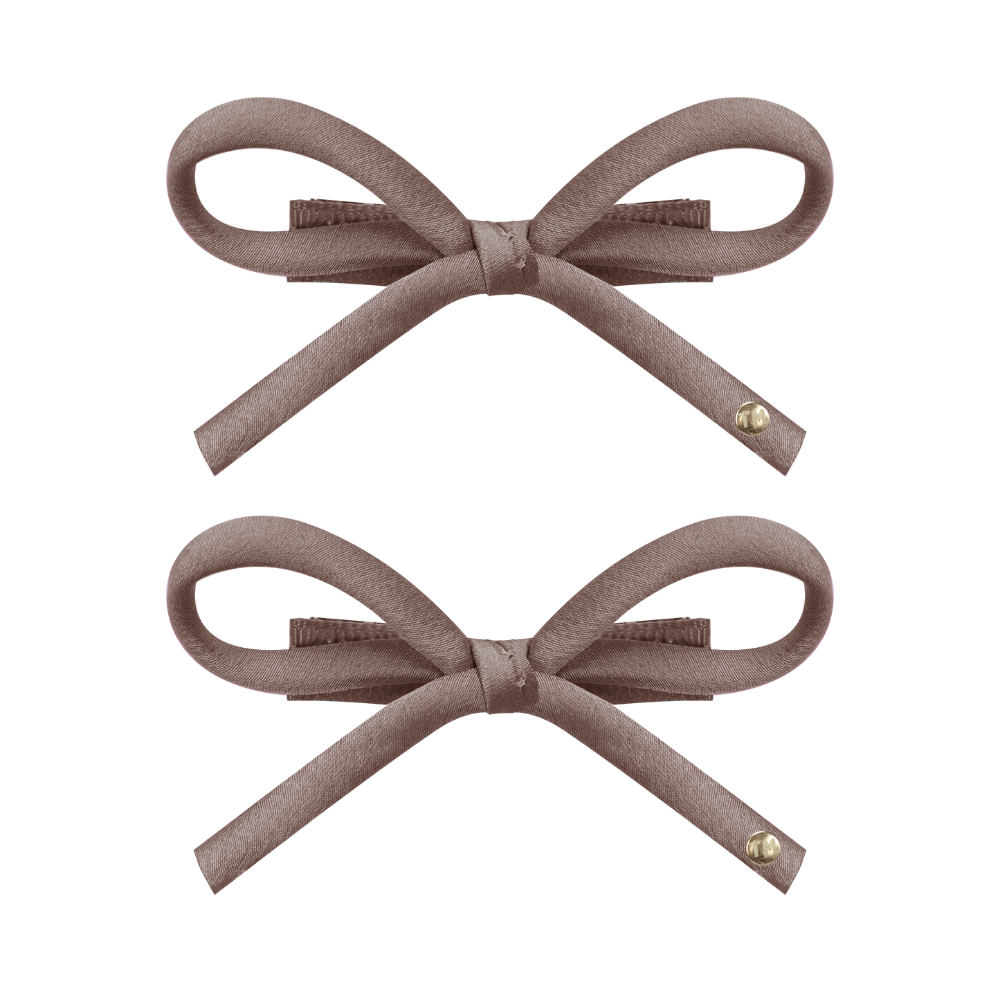 SS26 Satin-Cord Ribbon Mini Bow Clip Set Of 2 (Beige)