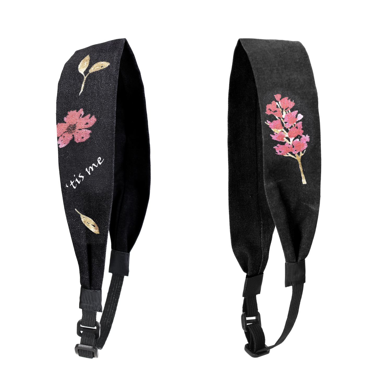 Hand Sketched Print Adjustable Headscarf Black (Flower)
