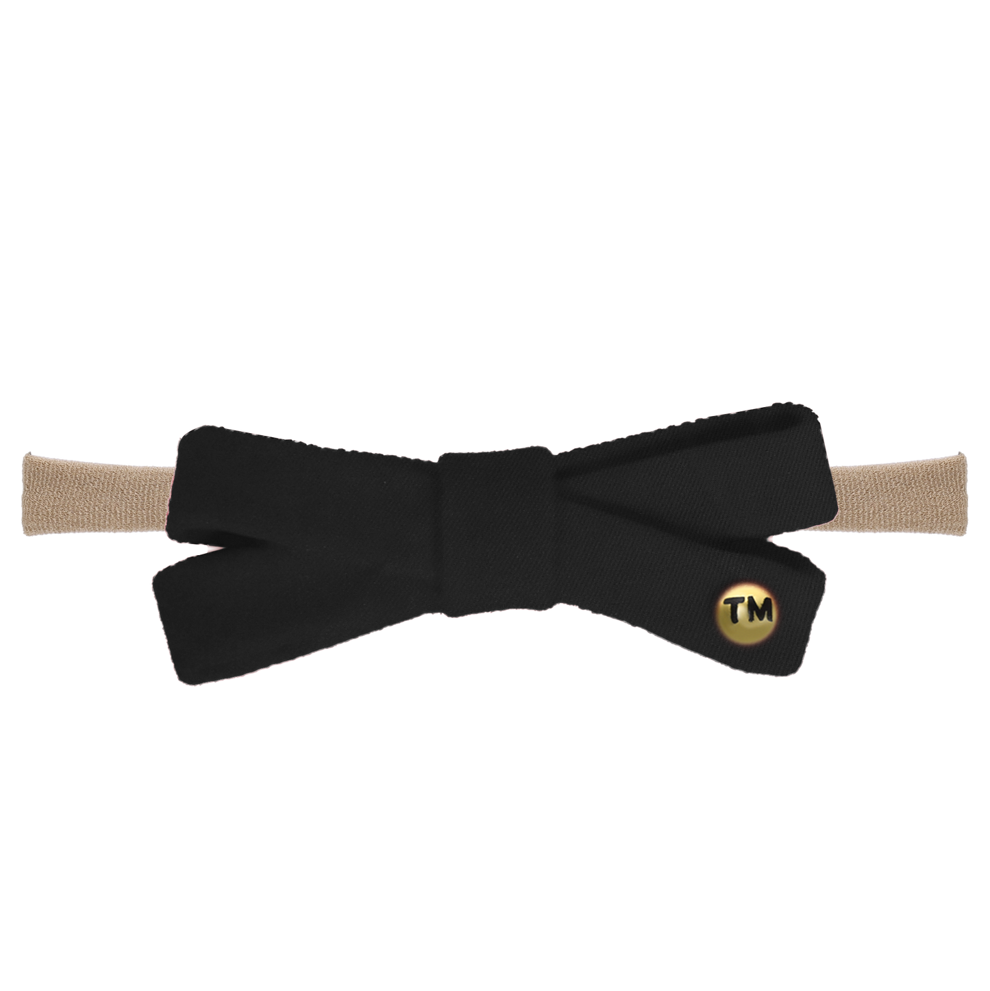 Denim Colored Embroidery Logo Baby Bow Nylon Headband (Black)