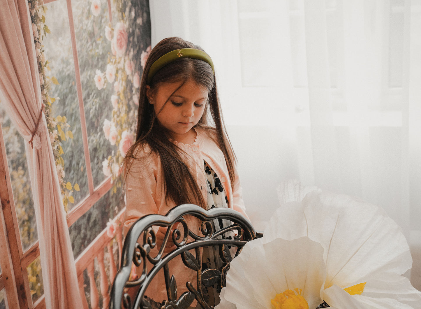 Bow Embroidery Hard Headband (Green)