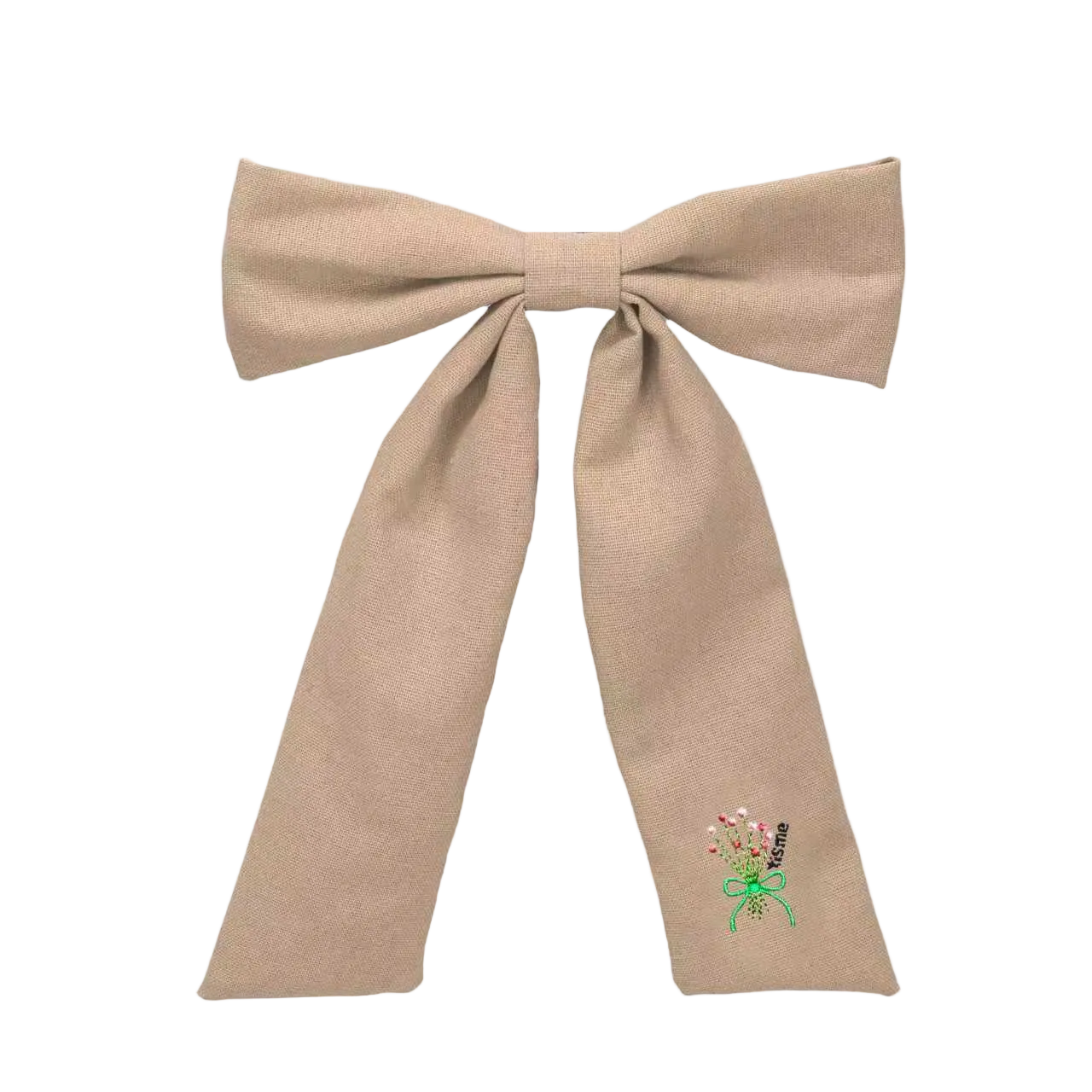 Bouquet Embroidery Knit Collection Large Bow Clip (Beige)