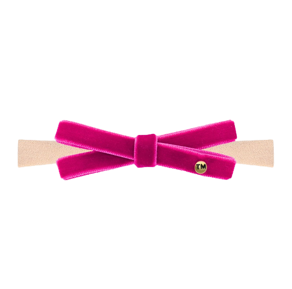 Velvet Ribbon Nylon Baby Band With Bow (Hot Pink)