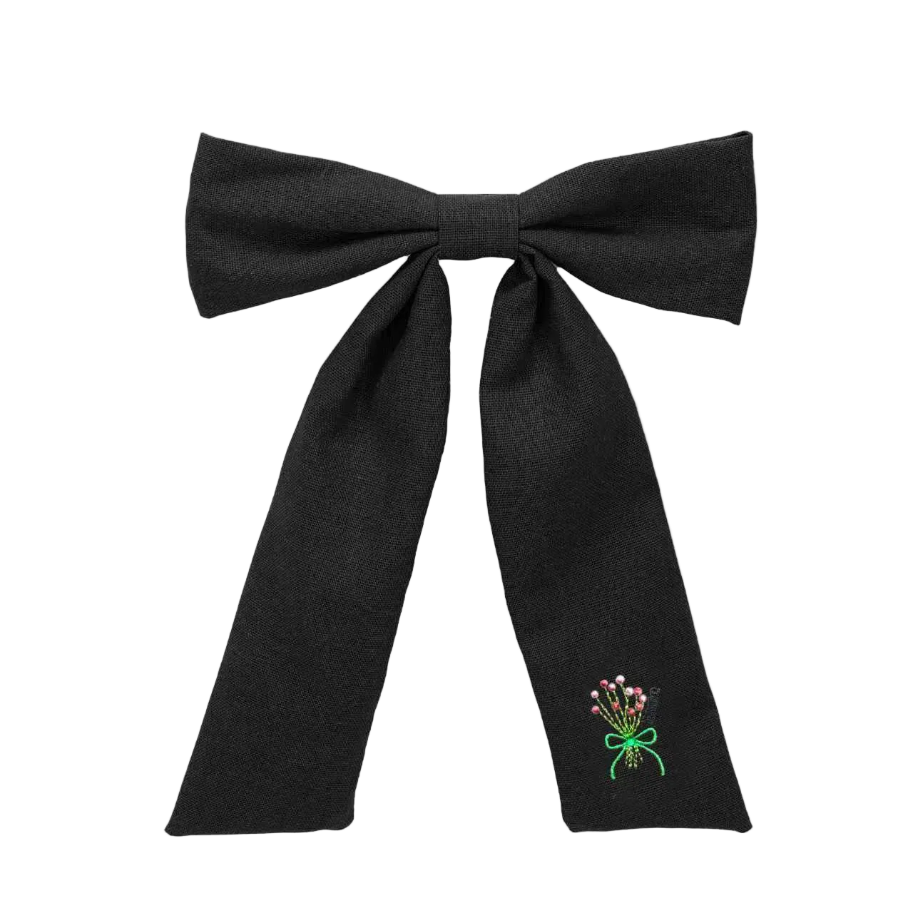 Bouquet Embroidery Knit Collection Large Bow Clip (Black)