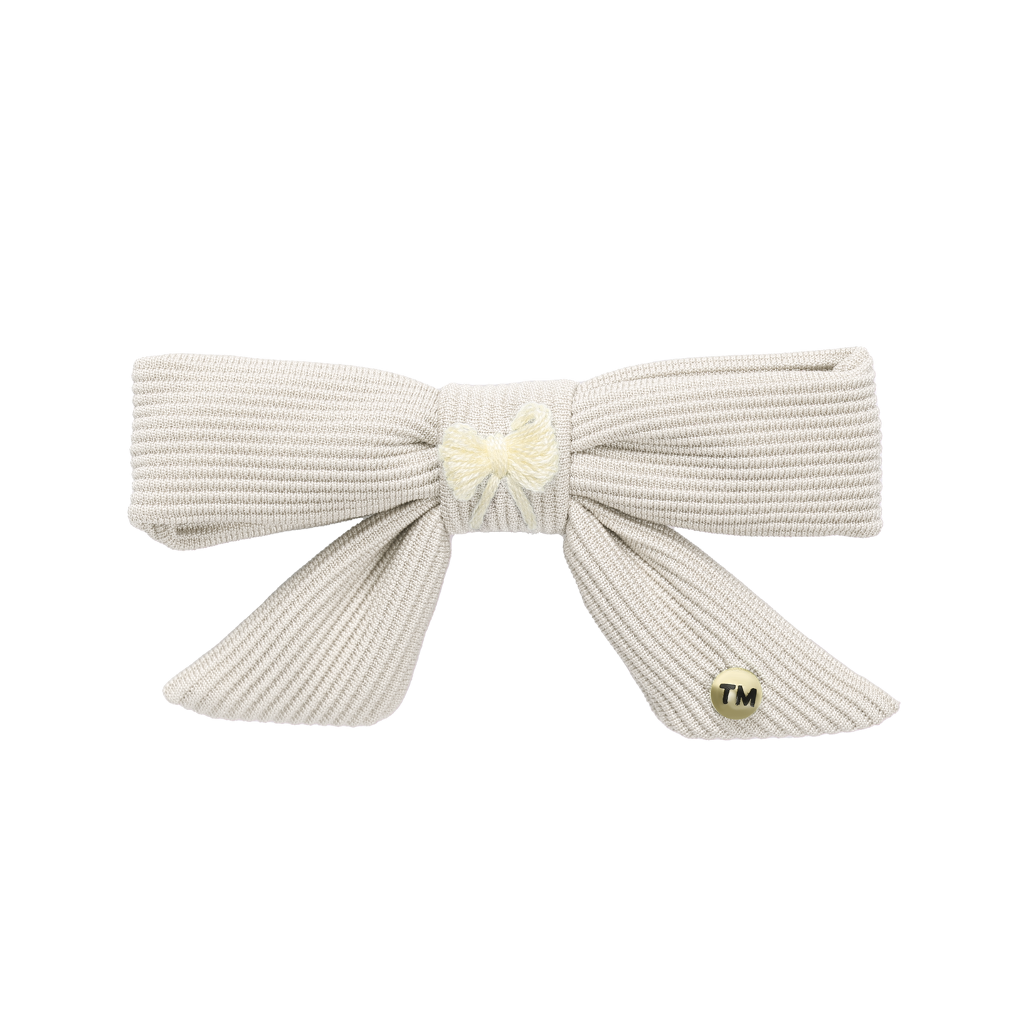 Bow Embroidery Knit Collection Medium 3" Bow Clip (Cream)
