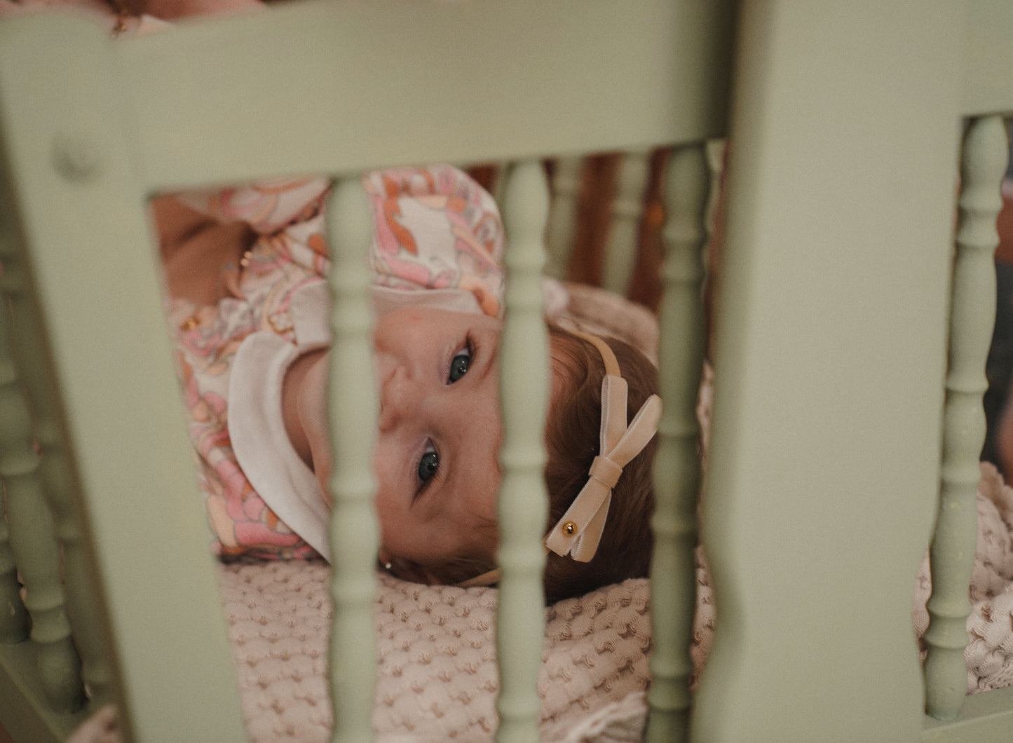 Velvet Ribbon Nylon Baby Band With Bow (Cream)