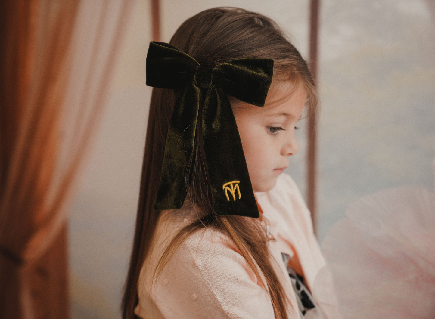 Velvet Large Bow Clip (Olive Green)