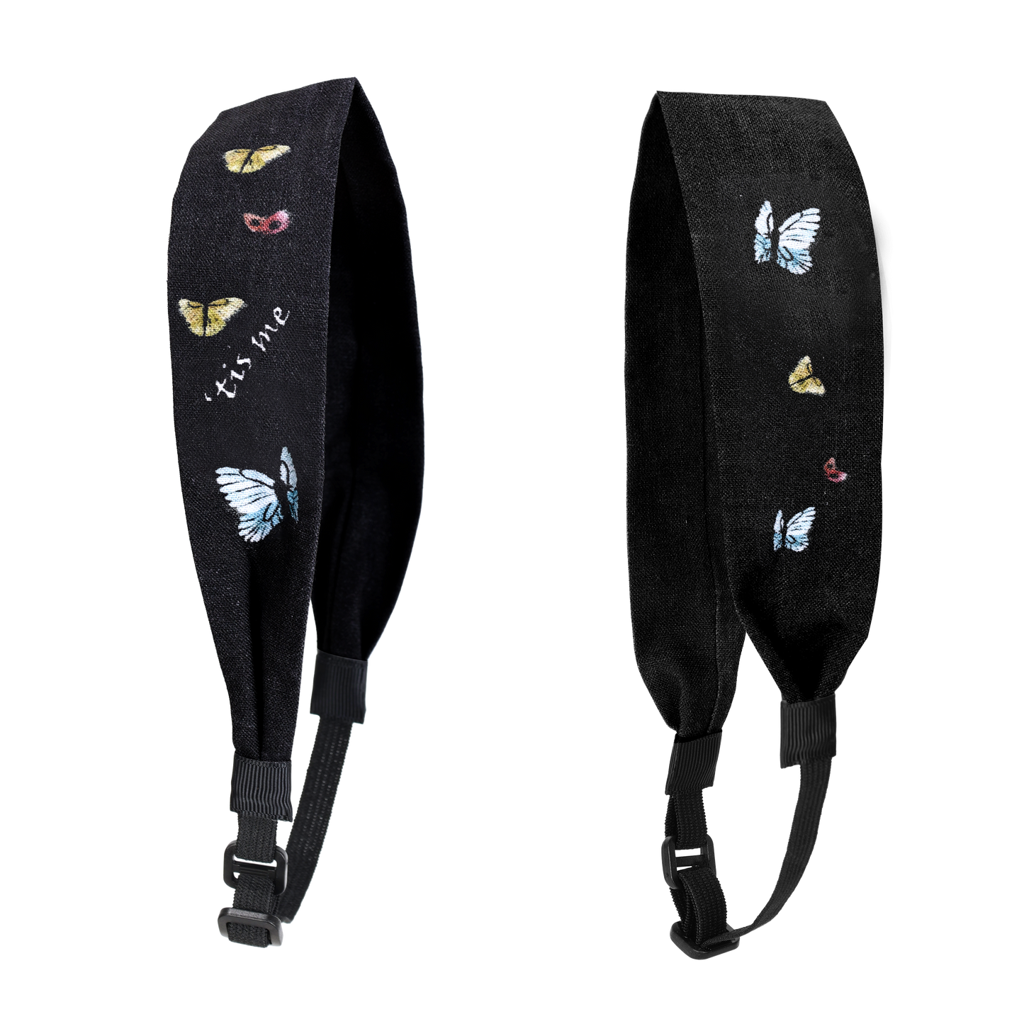 Hand Sketched Print Adjustable Headscarf Black (Butterflies)