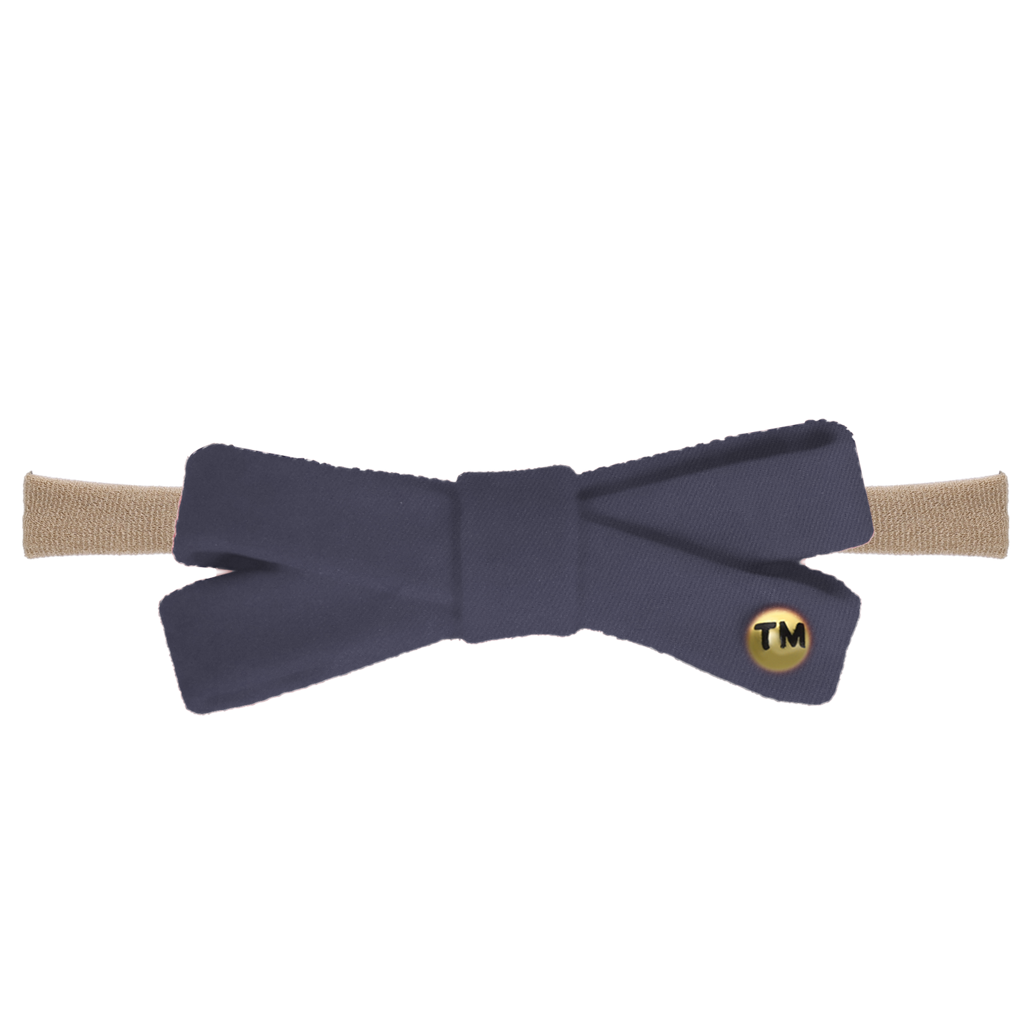 Denim Colored Embroidery Logo Baby Bow Nylon Headband (Navy)