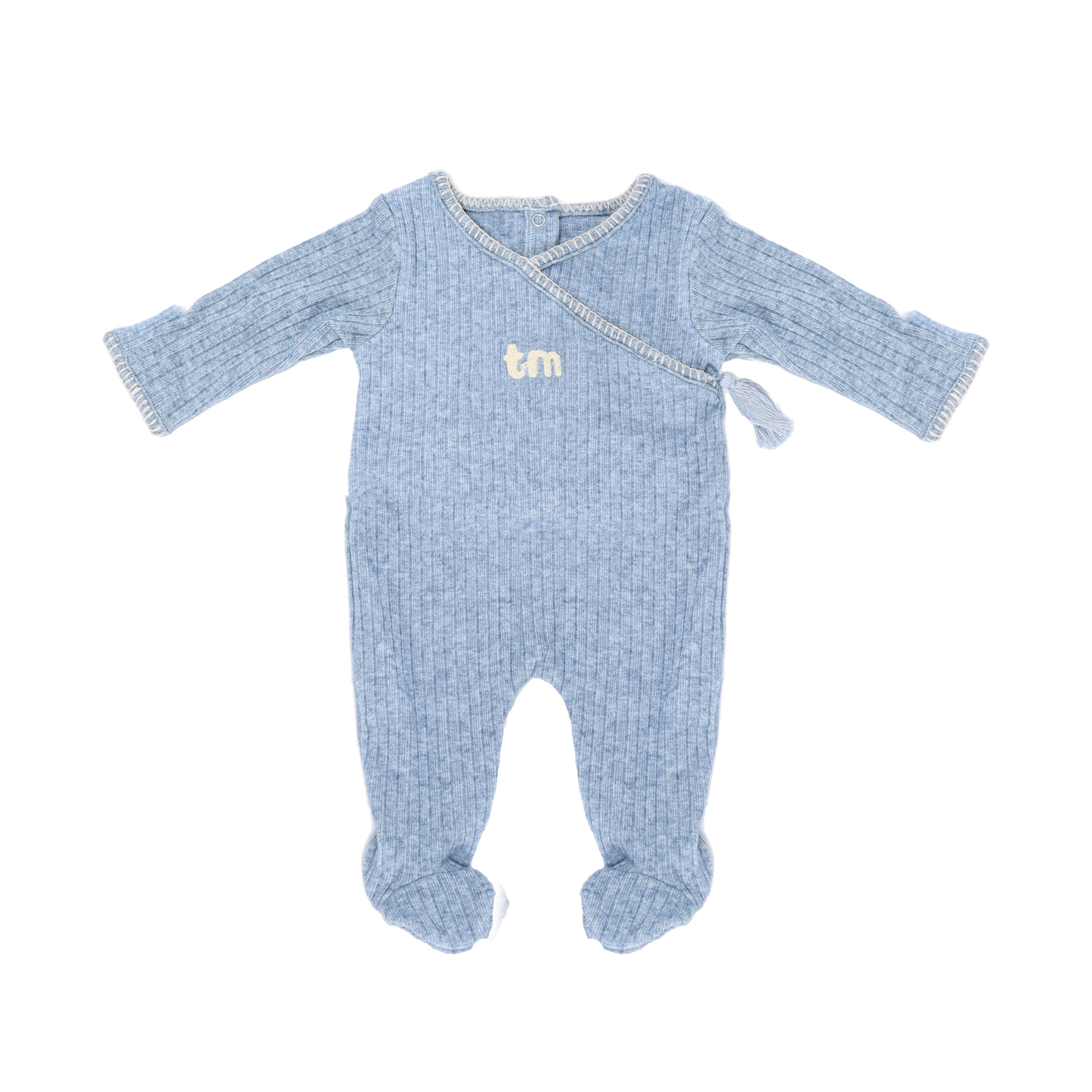 Blue Ribbed Footie 0-3 months