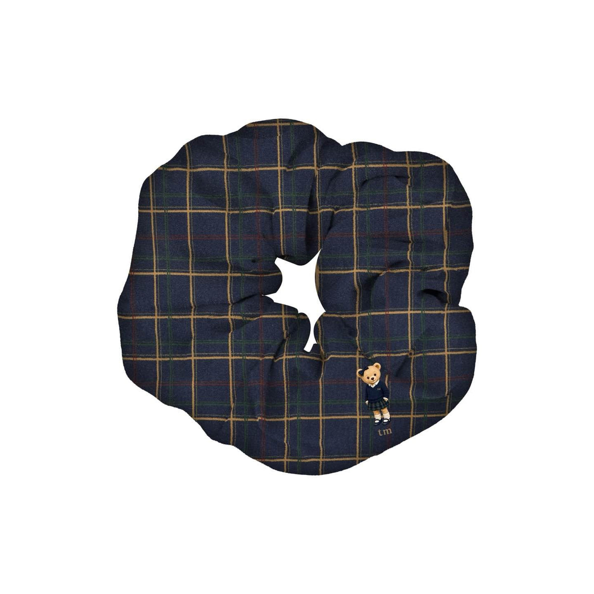 FW26 Tartan Bear Patch Printed Collection Scrunchie (Navy)
