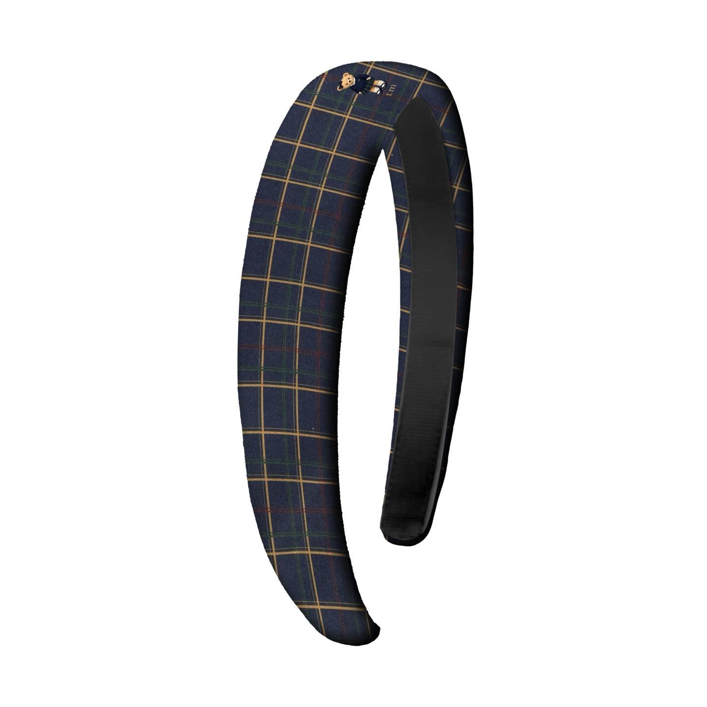 FW26 Tartan Bear Patch Printed Collection Hard Headband Navy