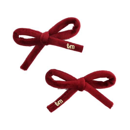 FW26 Velvet Cord Set Of 2 Bow Clip 2.5" Width Maroon