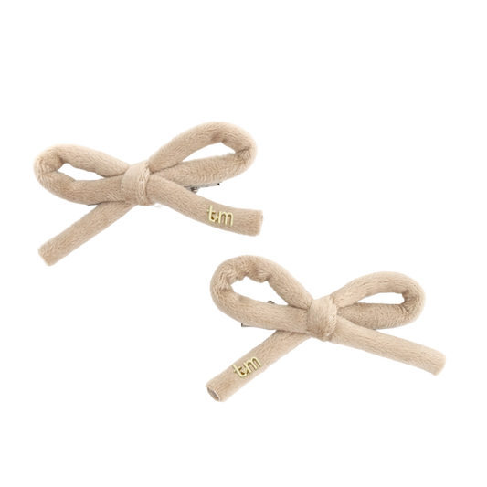 FW26 Velvet Cord Set Of 2 Bow Clip 2.5" Width Beige