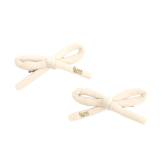 FW26 Velvet Cord Set Of 2 Bow Clip 2.5" Width Cream