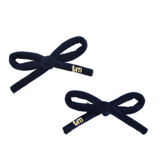 FW26 Velvet Cord Set Of 2 Bow Clip 2.5" Width Navy