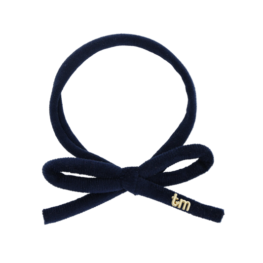 FW26 Velvet Cord Nylon Headband With Bow Navy